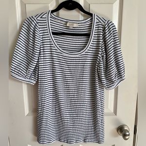 LOFT  short sleeve top in navy/white stripe Size-Medium